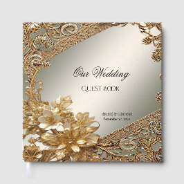 Modern Goud Bloemen Gastboek Gastenboek
