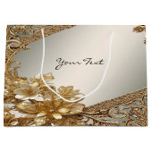 Modern Goud Bloemen Geschenktas Groot Cadeauzakje (Voorkant)