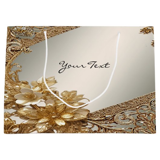 Modern Goud  Bloemen Geschenktas Groot Cadeauzakje (Voorkant)