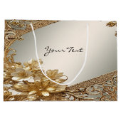 Modern Goud Bloemen Geschenktas Groot Cadeauzakje (Achterkant)