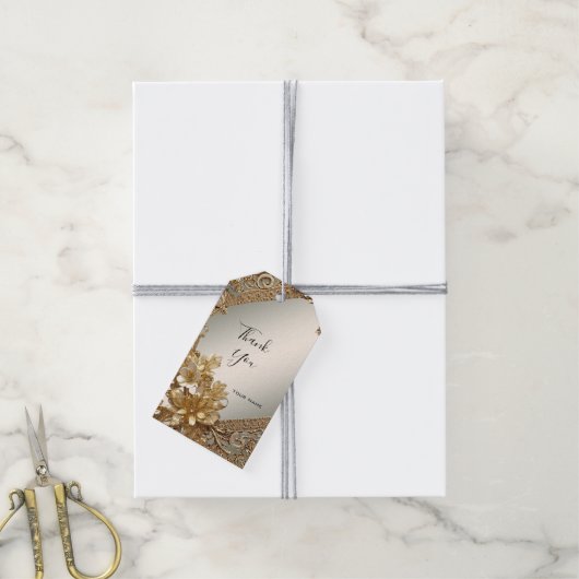 Modern Goud  Bloemen Gift Label Cadeaulabel (Met Touw)