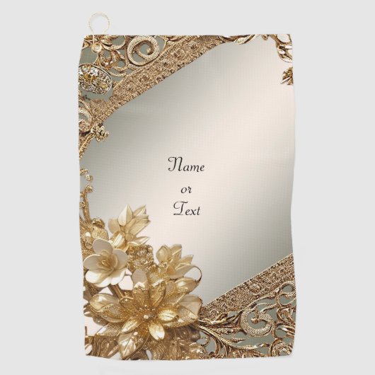 Modern Goud  Bloemen Golfhanddoek (Voorkant)