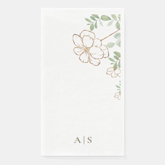 Modern Goud Bloemen Groen Monogram Servet (Voorkant)