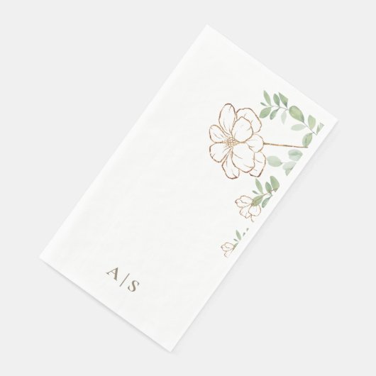 Modern Goud Bloemen Groen Monogram Servet (Hoek)
