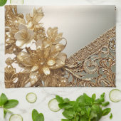 Modern Goud Bloemen Keuken Handdoeken (Gevouwen)