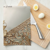 Modern Goud  Bloemen Keuken Handdoeken (Quarter Fold)