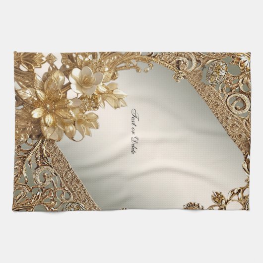 Modern Goud  Bloemen Keuken Handdoeken (Horizontaal)