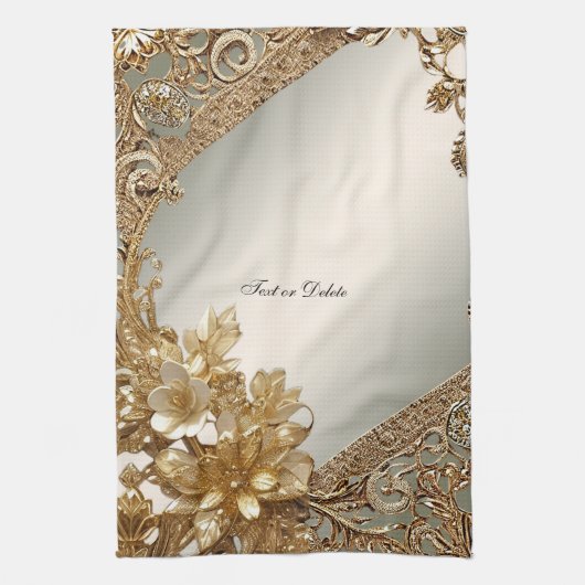 Modern Goud  Bloemen Keuken Handdoeken (Verticaal)