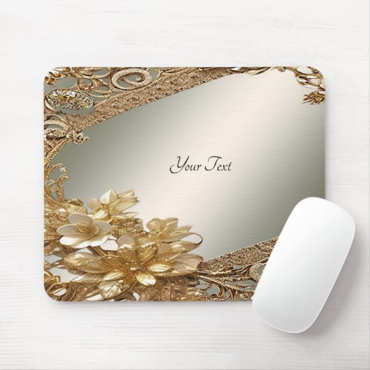 Modern Goud  Bloemen Mousepad Muismat (Met muis)
