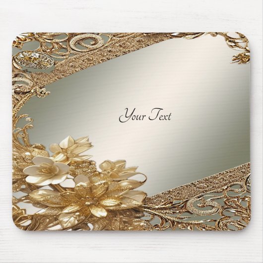 Modern Goud Bloemen Mousepad Muismat (Voorkant)