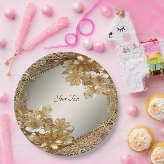 Modern Goud  Bloemen Papier Bord (Feest)