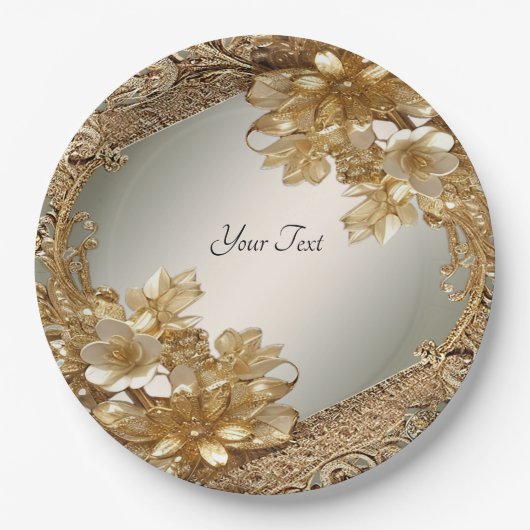 Modern Goud  Bloemen Papier Bord (Voorkant)