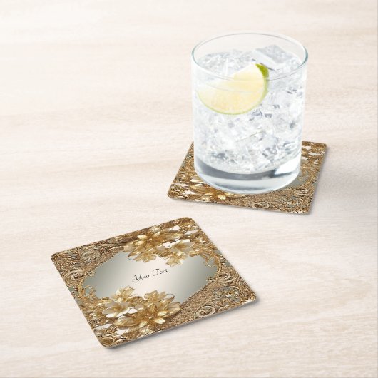 Modern Goud  Bloemen Papier Onderzetter (Insitu)