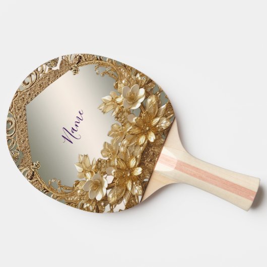 Modern Goud Bloemen Ping Pong Paddle Tafeltennisbatje (Zijkant)