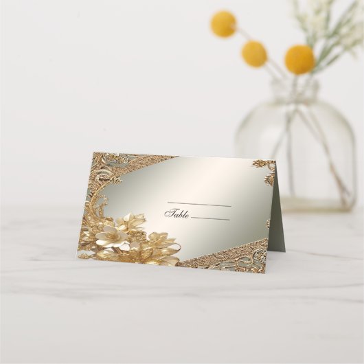 Modern Goud Bloemen Place Card Plaatskaartje (Voorkant)