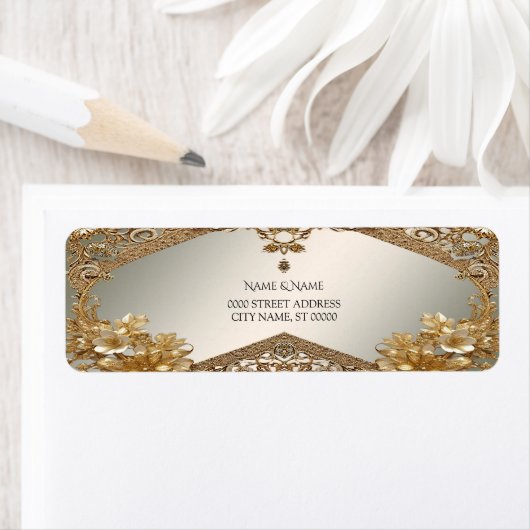 Modern Goud  Bloemen Retour Adres Label (Insitu)