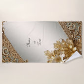 Modern Goud  Bloemen Strandlaken (Voorkant)