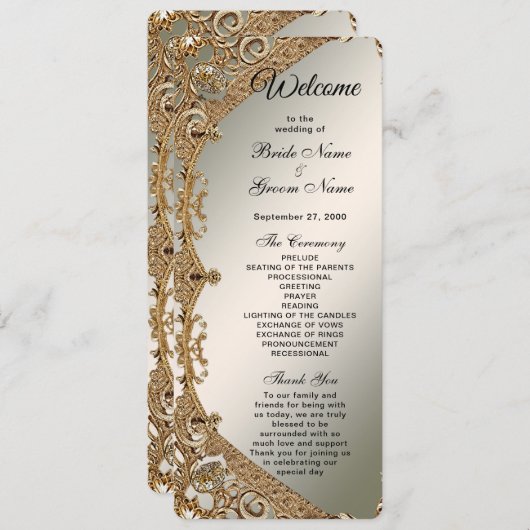 Modern Goud  Bloemen Trouwprogramma Programmakaart (Voorkant / Achterkant)