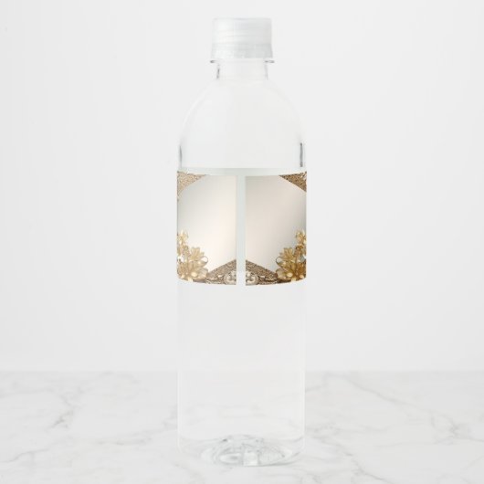 Modern Goud  Bloemen Waterflesetiket Waterfles Etiket (Achterkant)