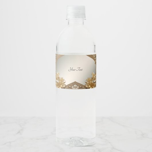 Modern Goud  Bloemen Waterflesetiket Waterfles Etiket (Voorkant)