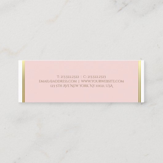 Modern Goud Blush Roze Wit Luxe Sjabloon Chique Mini Visitekaartje (Achterkant)