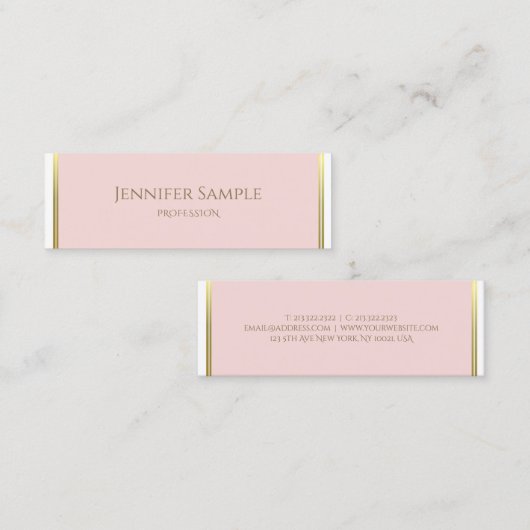 Modern Goud Blush Roze Wit Luxe Sjabloon Chique Mini Visitekaartje (Voorkant / Achterkant)
