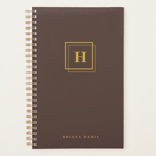 Modern Goud Bruin Monogram Naam Organizer Planner (Voorkant)
