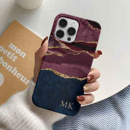 Modern Goud, Burgundy & Navy Marmer Agaat Case-Mate iPhone 14 Pro Hoesje