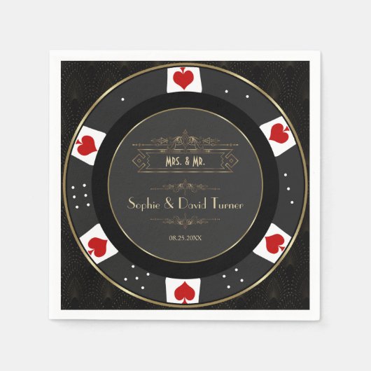 Modern Goud Casino Poker Chip Bruiloft  Servet (Voorkant)