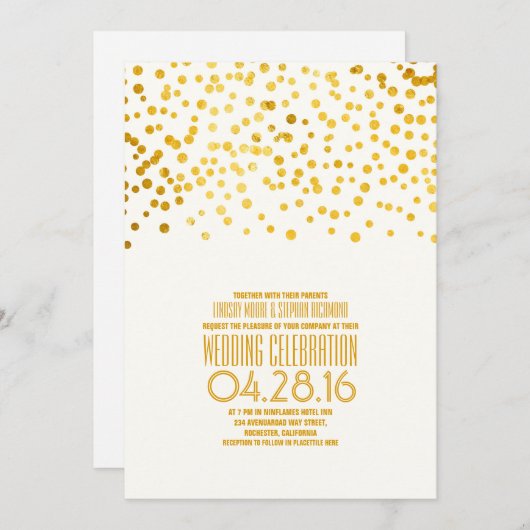 Modern Goud Confetti bruiloft uitnodiging (Voorkant / Achterkant)