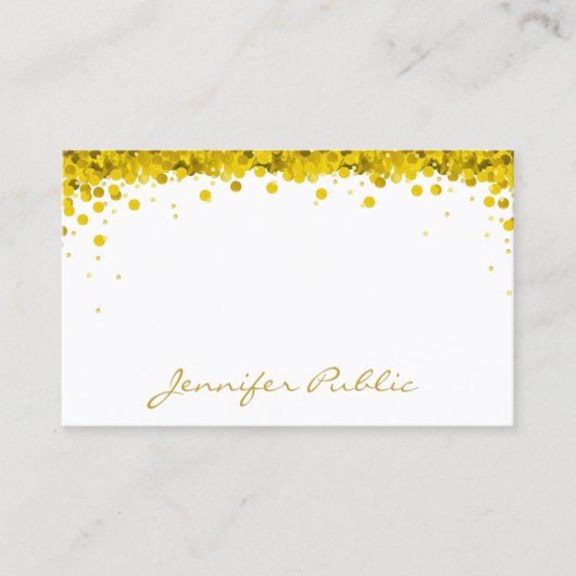 Modern Goud Confetti Hand Script Tekst Sjabloon Visitekaartje (Voorkant)
