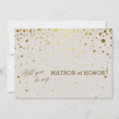 Modern Goud Confetti Wit Lederen Matron van Eer Kaart (Voorkant)