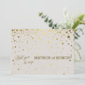 Modern Goud Confetti Wit Lederen Matron van Eer Kaart (Staand voorkant)