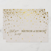 Modern Goud Confetti Wit Lederen Matron van Eer Kaart (Voorkant / Achterkant)