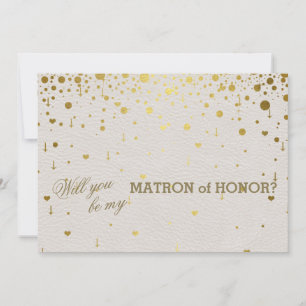 Modern Goud Confetti Wit Lederen Matron van Eer Kaart