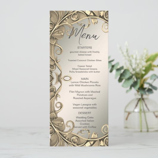 Modern Goud Decoratief Trouwmenu Menu (Staand voorkant)
