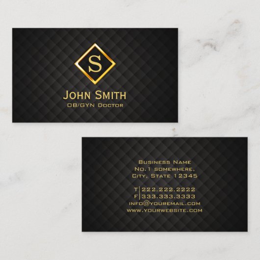 Modern Goud Diamant Monogram OB/GYN Visitekaartje (Voorkant / Achterkant)