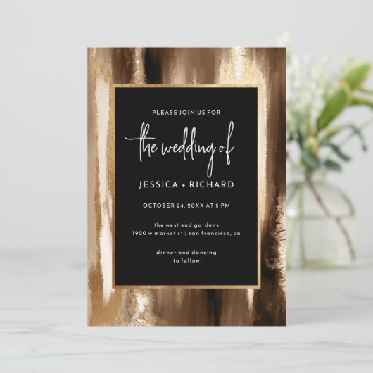 Modern Goud & Donker Abstract Waterverf Bruiloft Kaart (Staand voorkant)