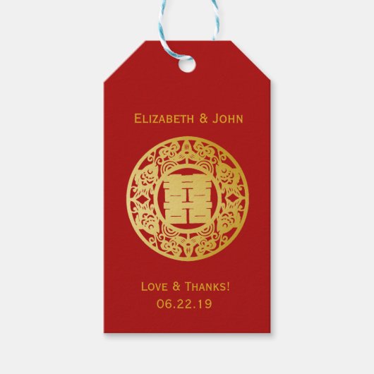 Modern Goud Dubbel Geluk Bruiloft No.3 Cadeaulabel (Voorkant)