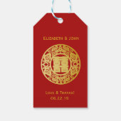 Modern Goud Dubbel Geluk Bruiloft No.3 Cadeaulabel (Achterkant)