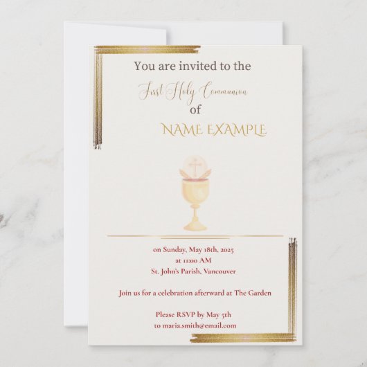 Modern goud eerste Heilige Communie uitnodiging (Voorkant)