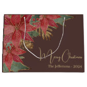 Modern Goud Elegant Rood Poinsettia Vrolijk Kerstf Groot Cadeauzakje (Voorkant)