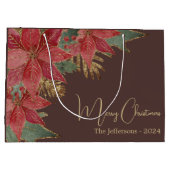 Modern Goud Elegant Rood Poinsettia Vrolijk Kerstf Groot Cadeauzakje (Achterkant)