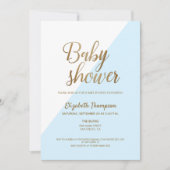 Modern Goud en Blauw Baby Jongen Douche Uitnodigin Kaart (Voorkant)