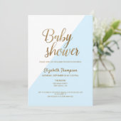 Modern Goud en Blauw Baby Jongen Douche Uitnodigin Kaart (Staand voorkant)