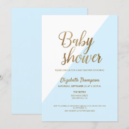 Modern Goud en Blauw Baby Jongen Douche Uitnodigin Kaart