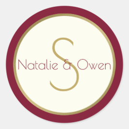 Modern Goud en Bourgogne Monogram Ronde Sticker