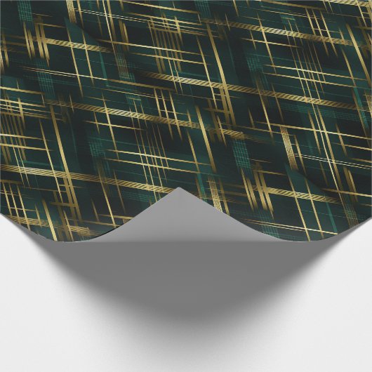 Modern goud en donkergroen geplakt cadeaupapier (Hoek)