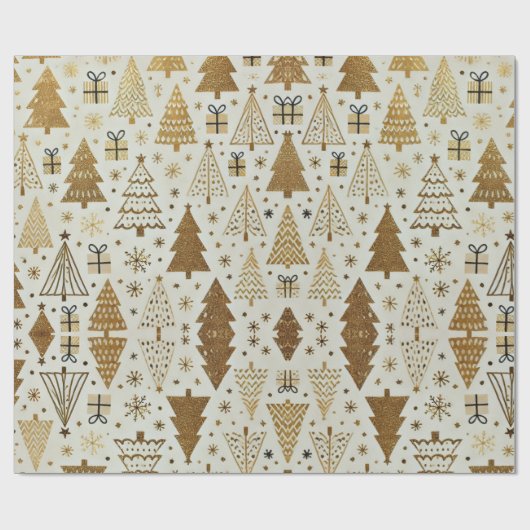 Modern goud en ivoor kerstboom cadeaupapier (Vlak)