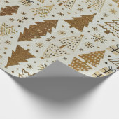 Modern goud en ivoor kerstboom cadeaupapier (Hoek)